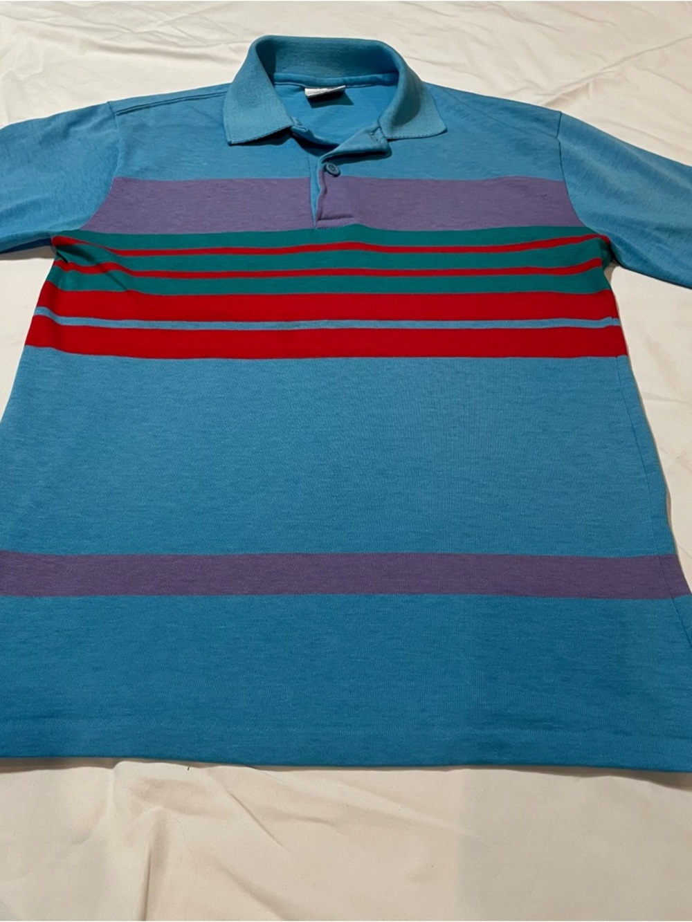 Windridge Single Stitch Men's Teal Polo‎ Shirt with Red & Purple Stripes, USA